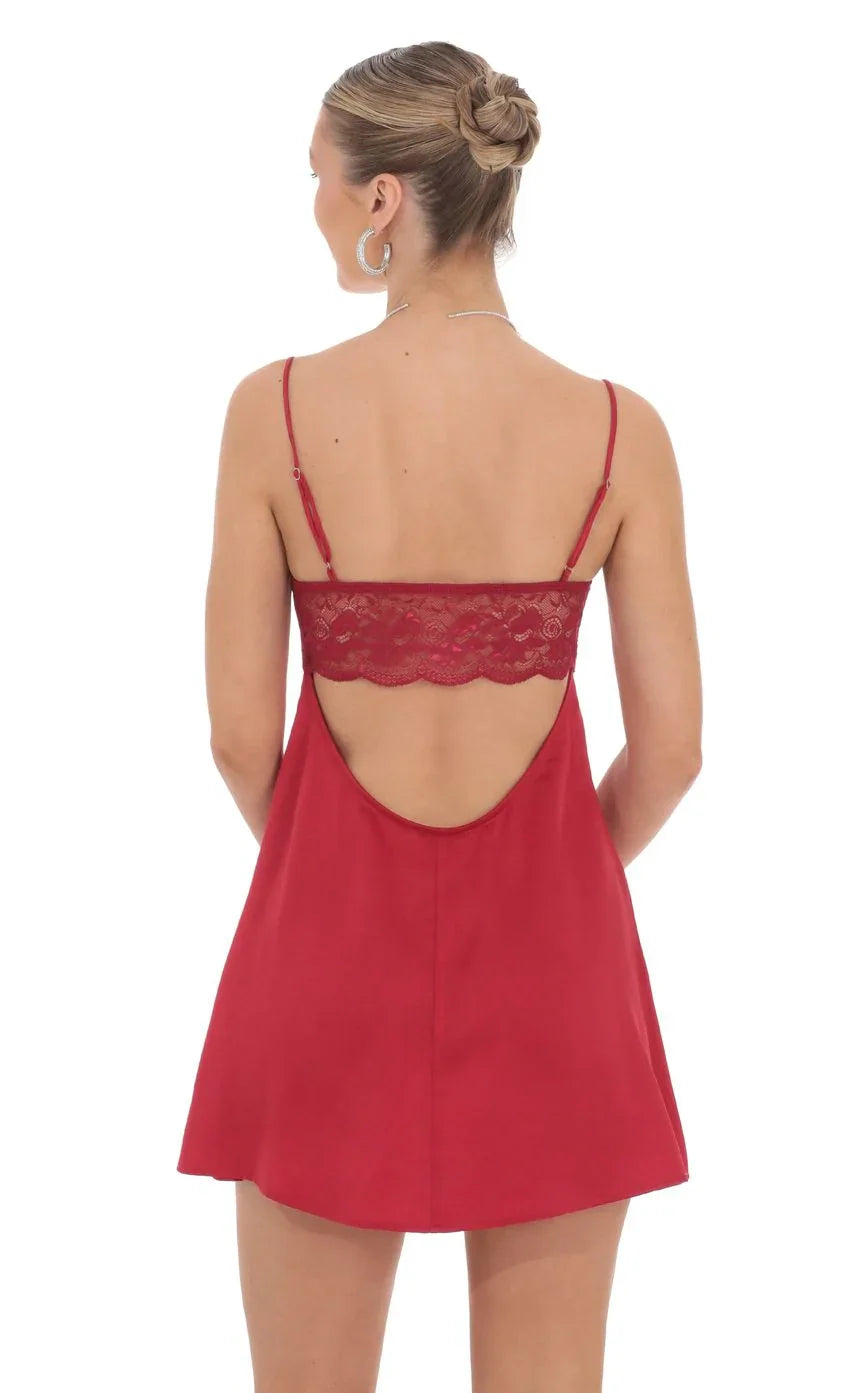 Satin Back Lace Dress in Red