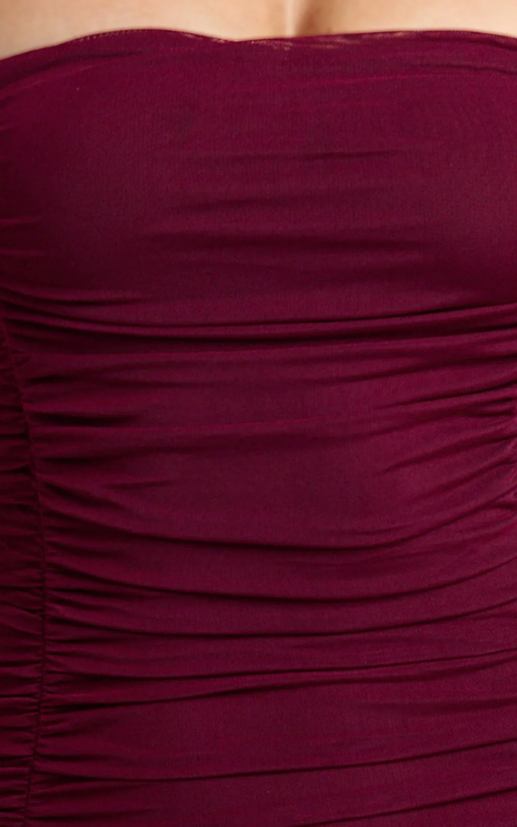Cardi Maxi Dress - Ruched Mesh High Leg Split Dress in Wine