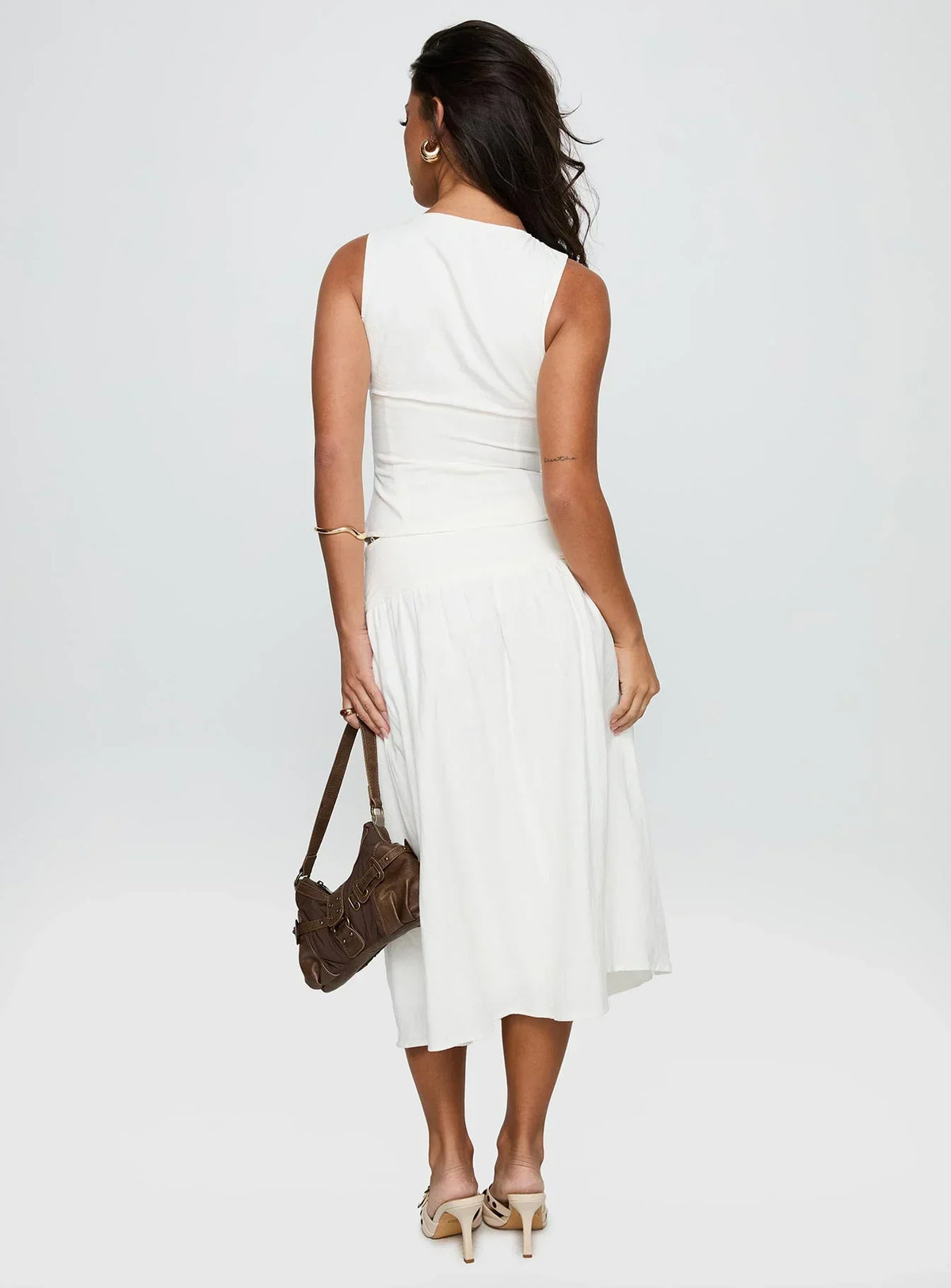 Heart Of Gold Linen Blend Midi Skirt White