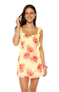 Joyce Yellow and Pink Floral Print Chiffon Mini Dress