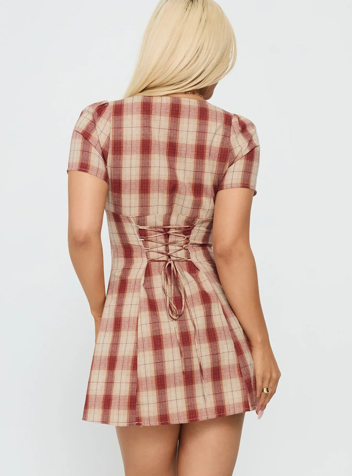 Twist Of Fate V Neck Mini Dress Plaid