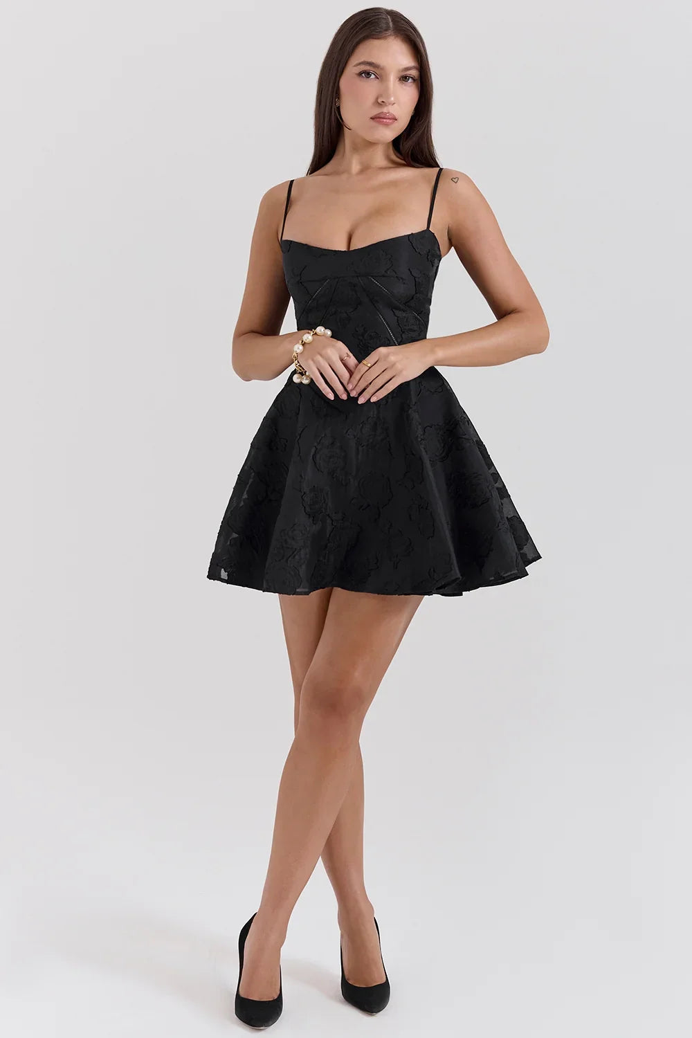 Black Floral Lace Back Mini Dress