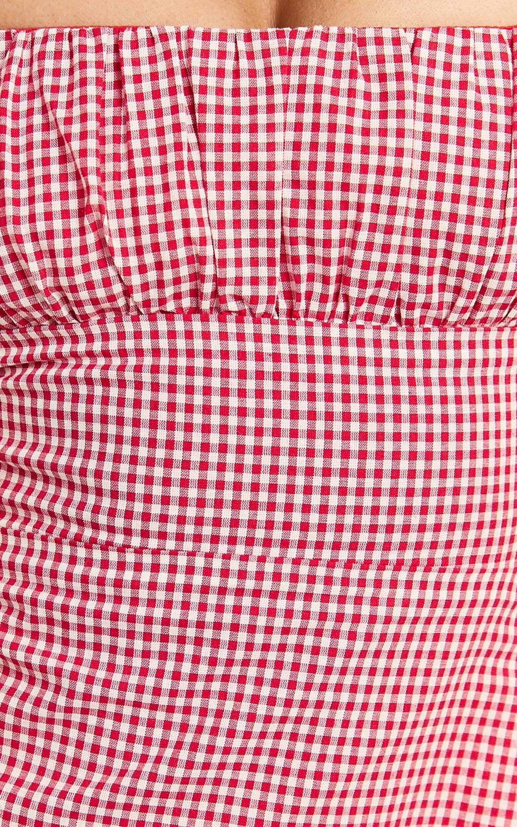 Ginny Mini Dress - Square Neck Ruched Bodice Puff Sleeve Straight Dress in Red Gingham