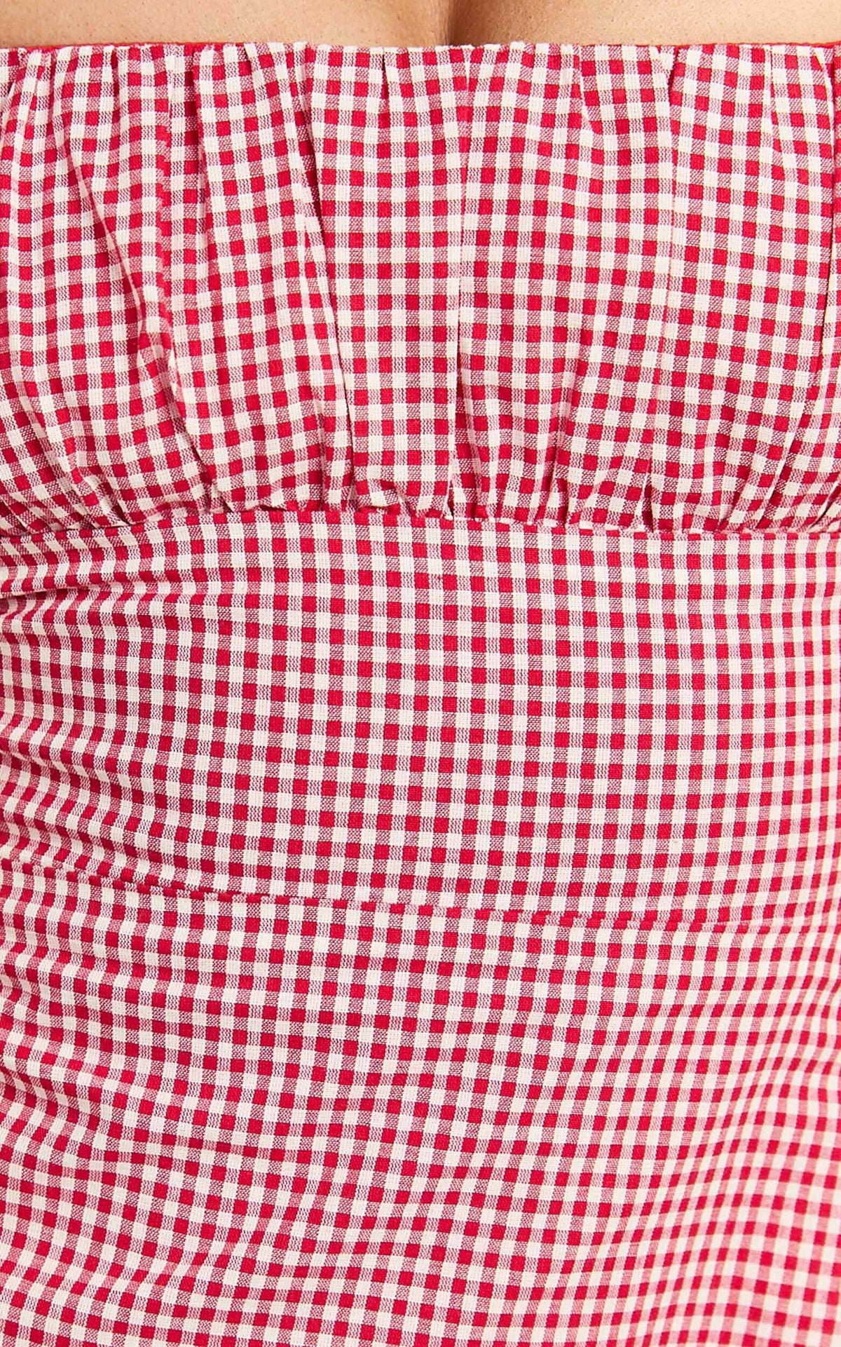 Ginny Mini Dress - Square Neck Ruched Bodice Puff Sleeve Straight Dress in Red Gingham