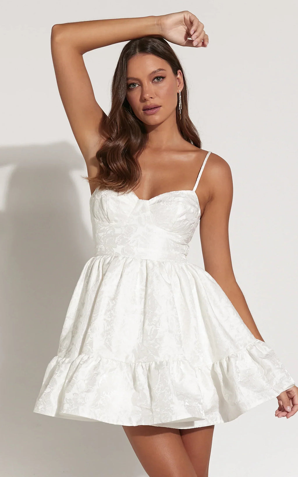 Kena Mini Dress - Jacquard Bustier Dress in White