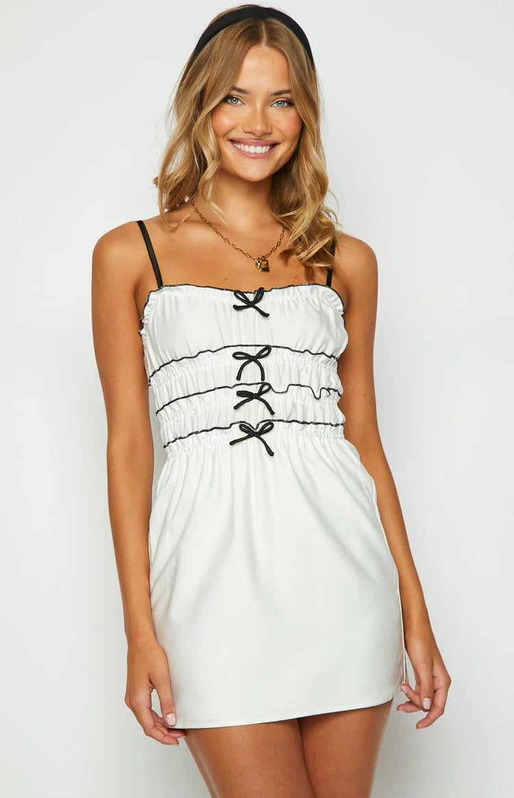 It Girl White Bow Mini Dress