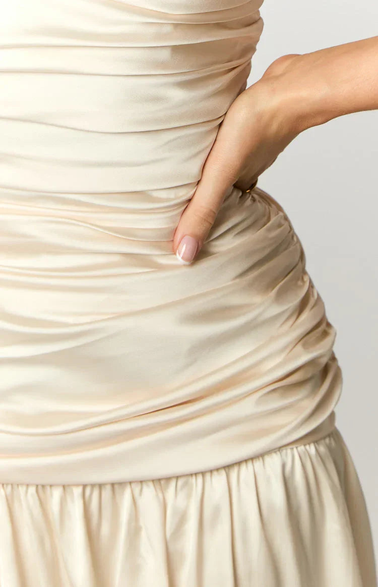 Sinclair Cream Satin Strapless Maxi Dress
