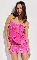 Ayesha Mini Dress - Strapless with Ribbon Detail Dress in Pink
