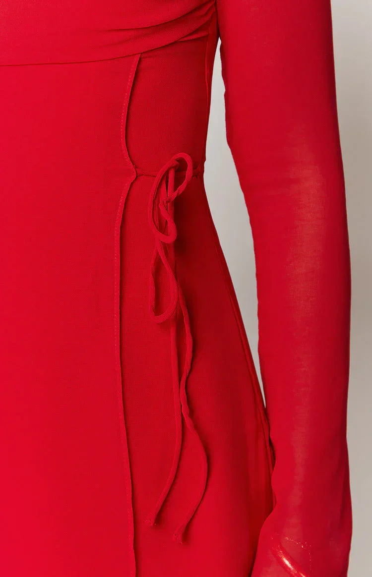 Lucy Red Long Sleeve Mini Dress