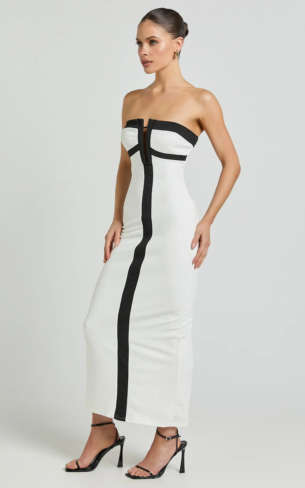 Catherine Midi Dress - Strapless Cup Bust Pencil Dress in White