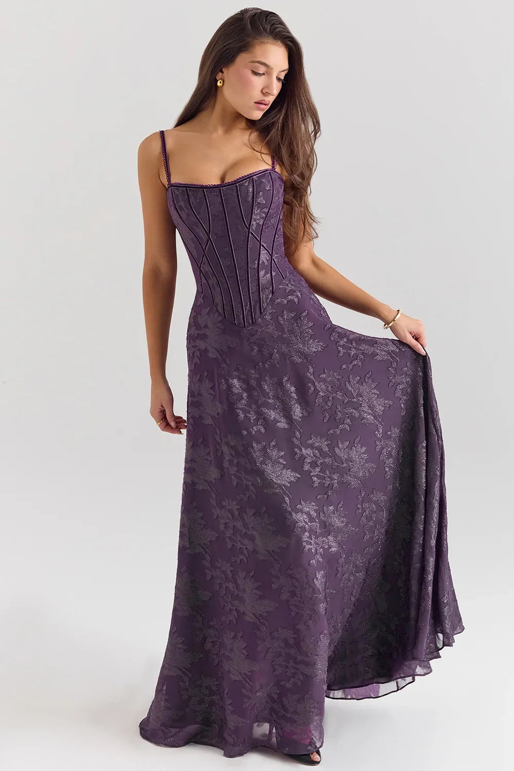 Grape Lurex Chiffon Maxi Dress