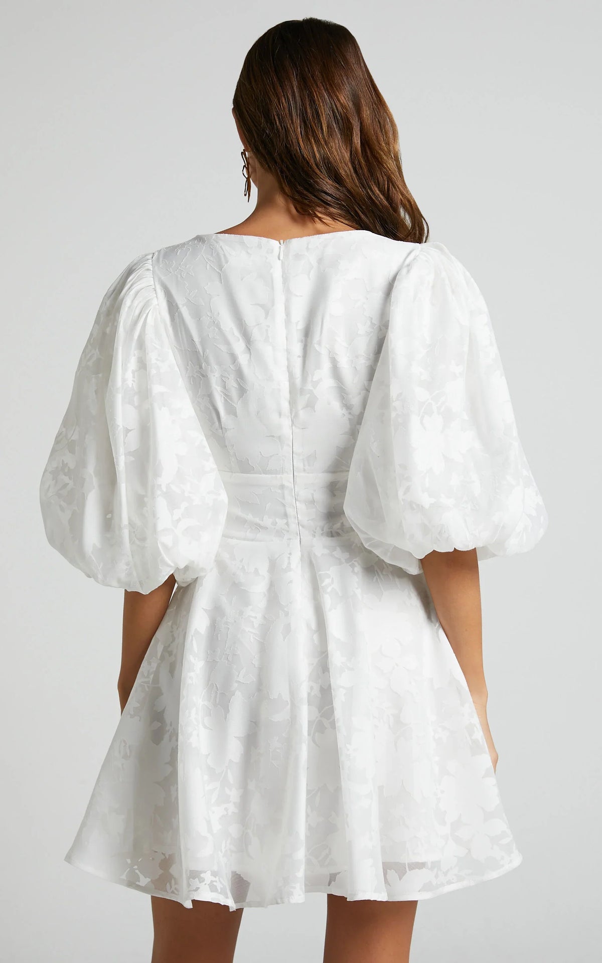 Jammae Mini Dress - Puff Sleeve Dress in White