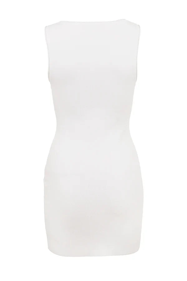 White Stretch Knit Mini Dress