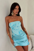 Skye Strapless Beaded Mini Dress - Baby Blue