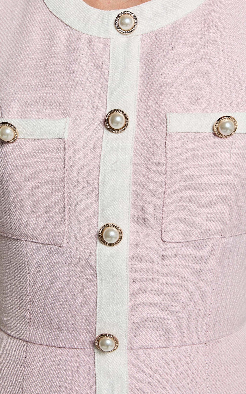 River Mini Dress - Boucle Button Through A Line Dress in Light Pink