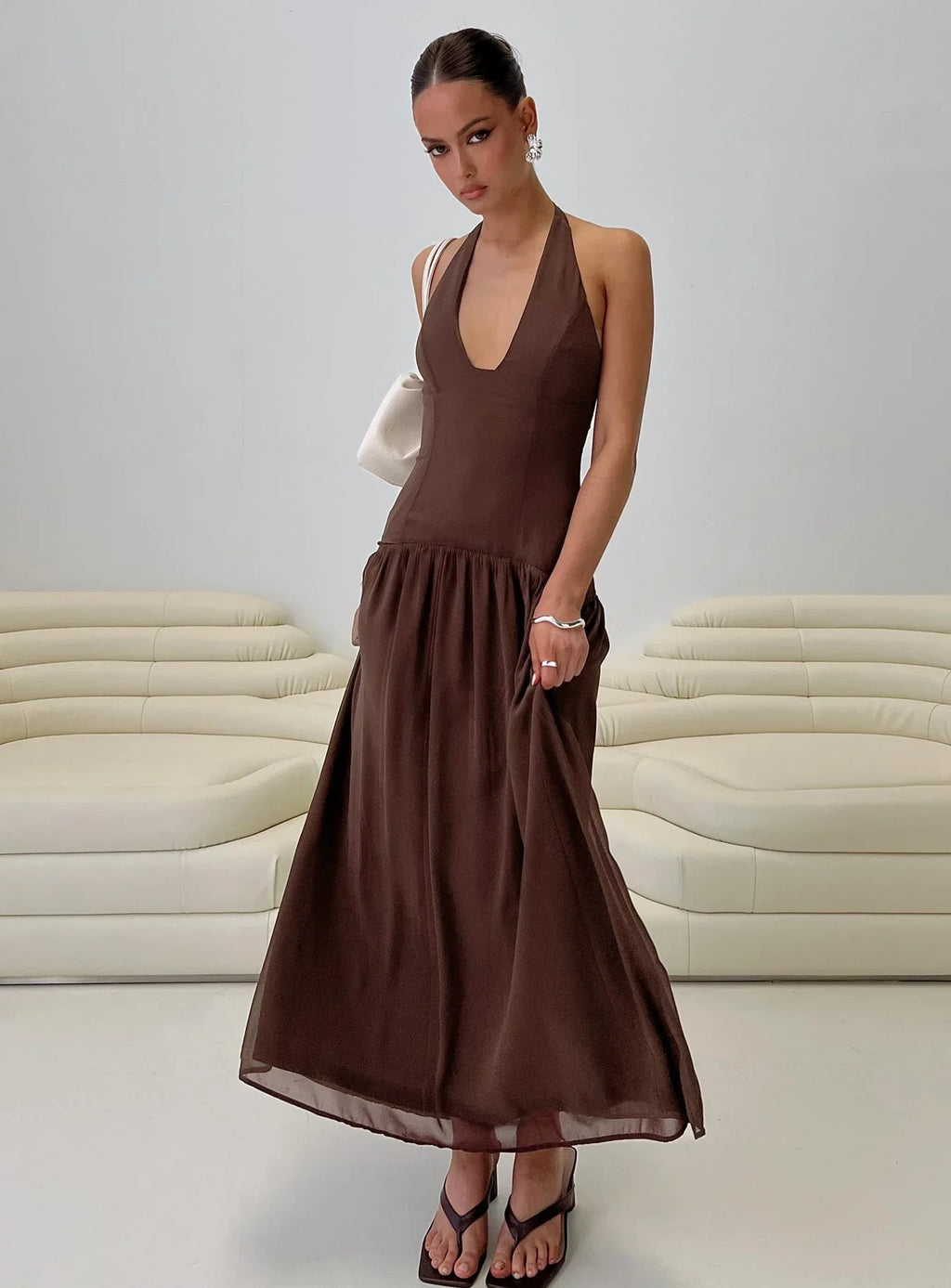 Chestnut Drop Waist Maxi Dress Brown