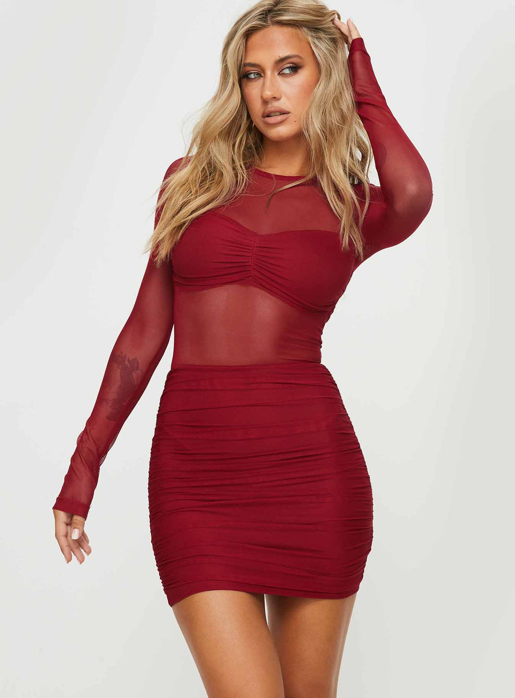 Hapstall Long Sleeve Mini Dress Burgundy