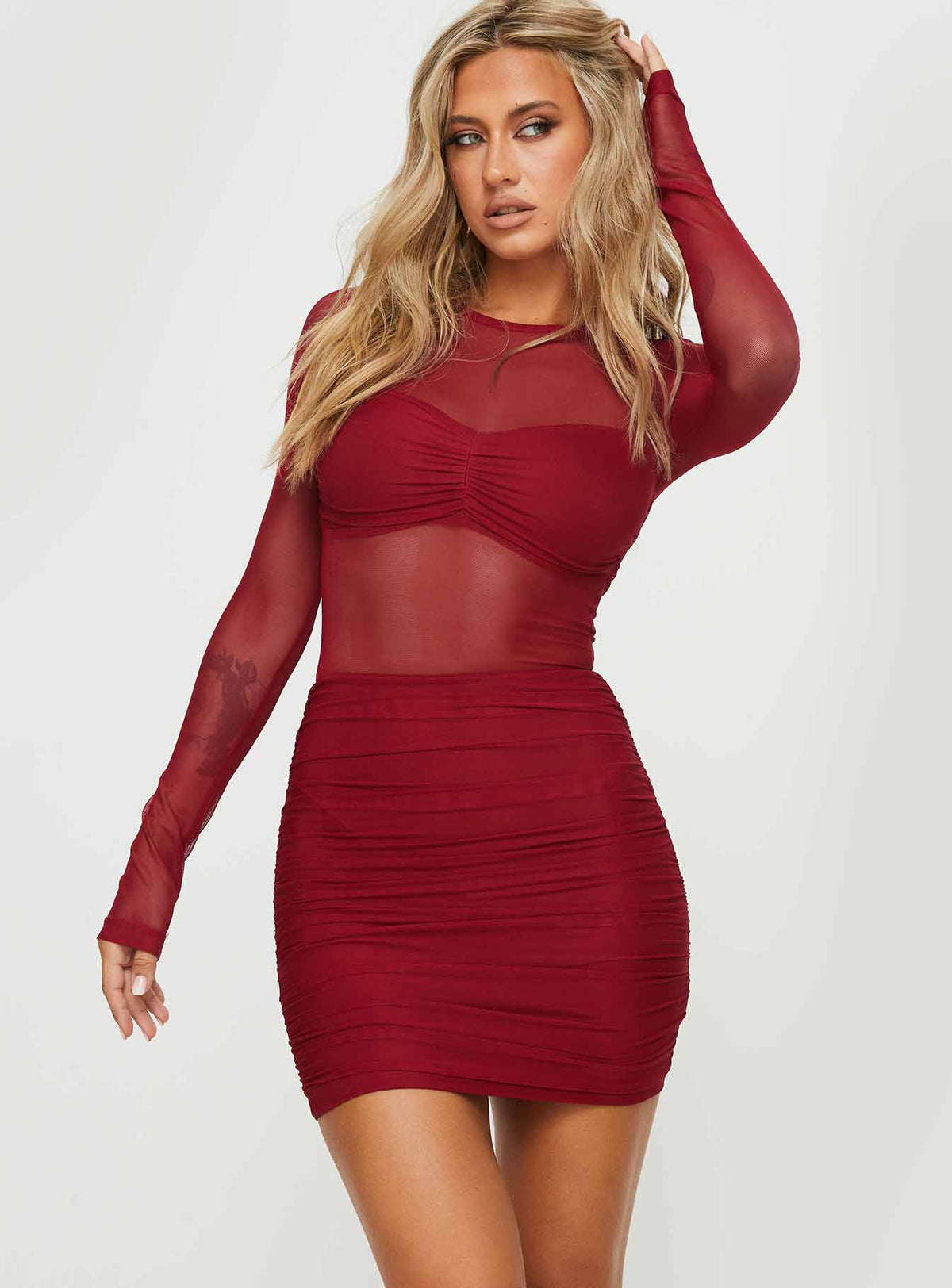 Hapstall Long Sleeve Mini Dress Burgundy