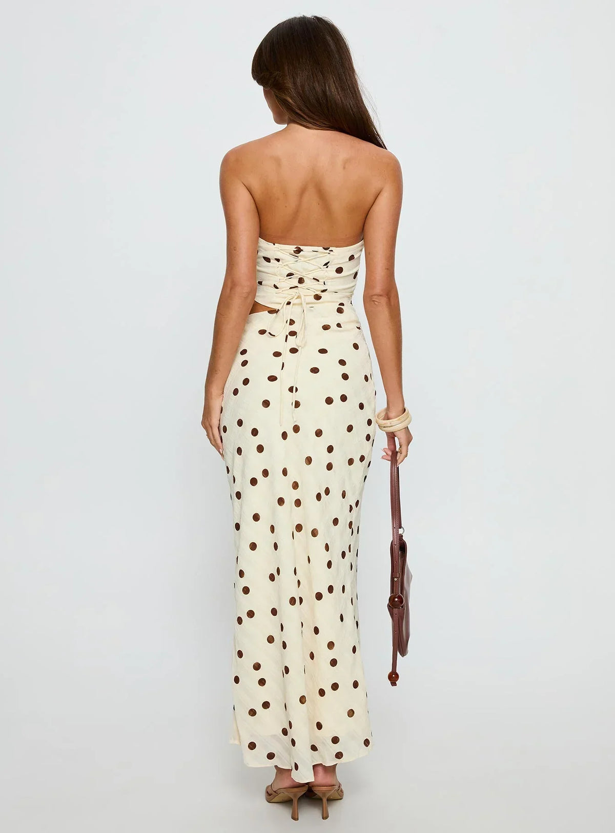 Jasira Strapless Drape Maxi Dress Cream Polka Dot