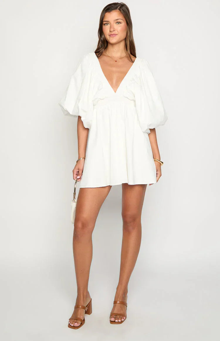 Torie White Short Sleeve Mini Dress