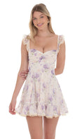 Floral Ruffle Fit and Flare Dress in Cream