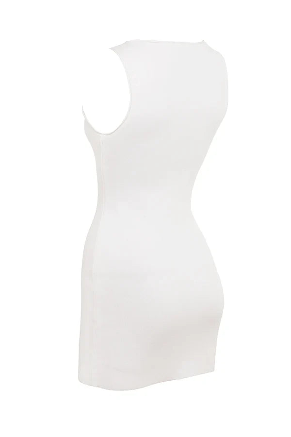 White Stretch Knit Mini Dress