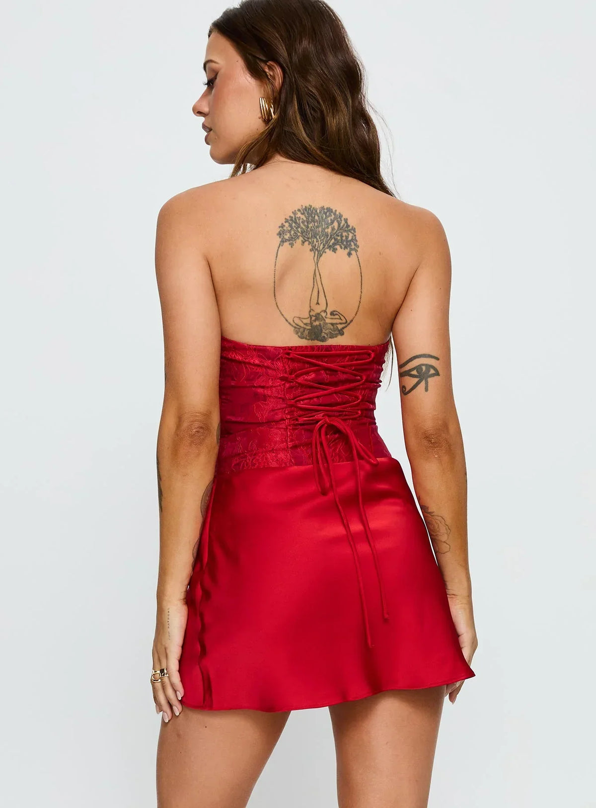 Jenevieve Strapless Drape Mini Dress Red