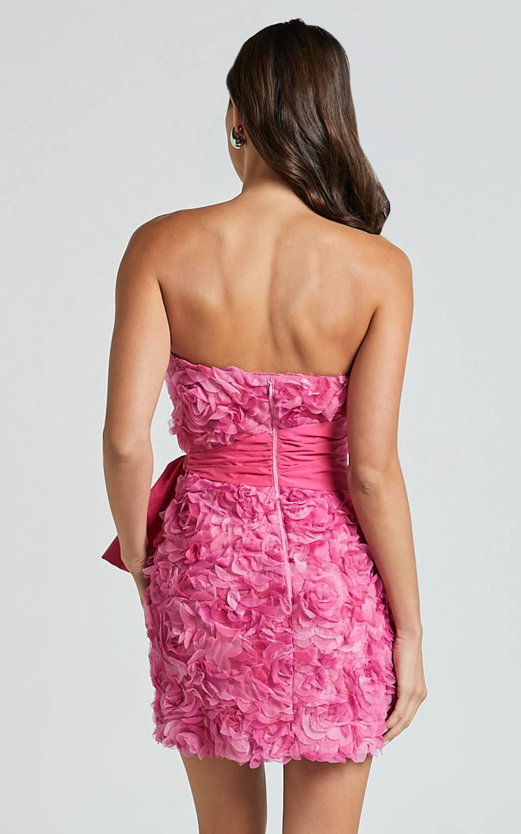 Ayesha Mini Dress - Strapless with Ribbon Detail Dress in Pink