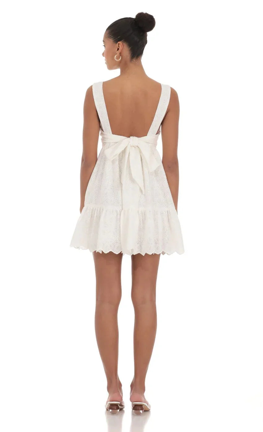 Floral Eyelet Dress in White