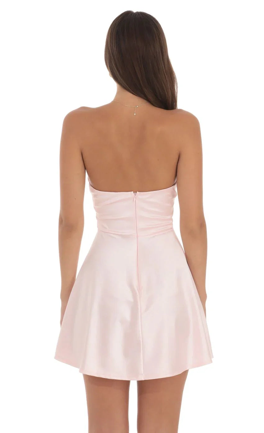 Satin Double Bow Cutout Dress in Pink