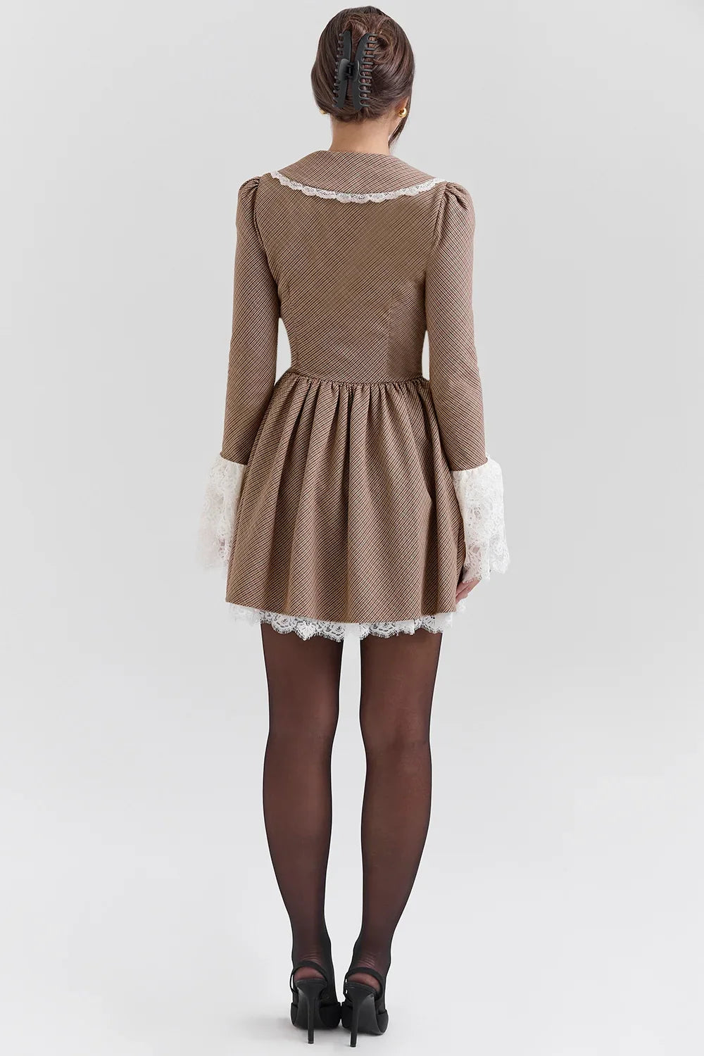 Brown Puppytooth Check Mini Dress