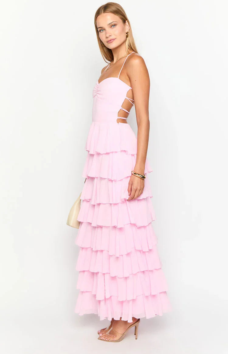 Georgie Pink Ruffle Maxi Dress