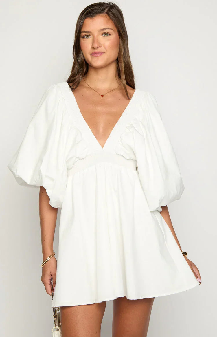 Torie White Short Sleeve Mini Dress