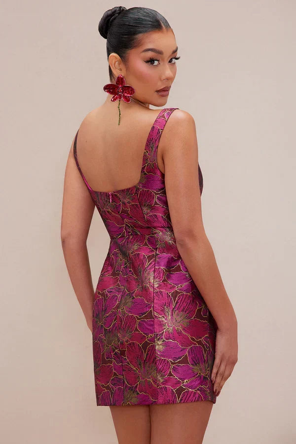 Mollie Jacquard Mini Dress - Magenta