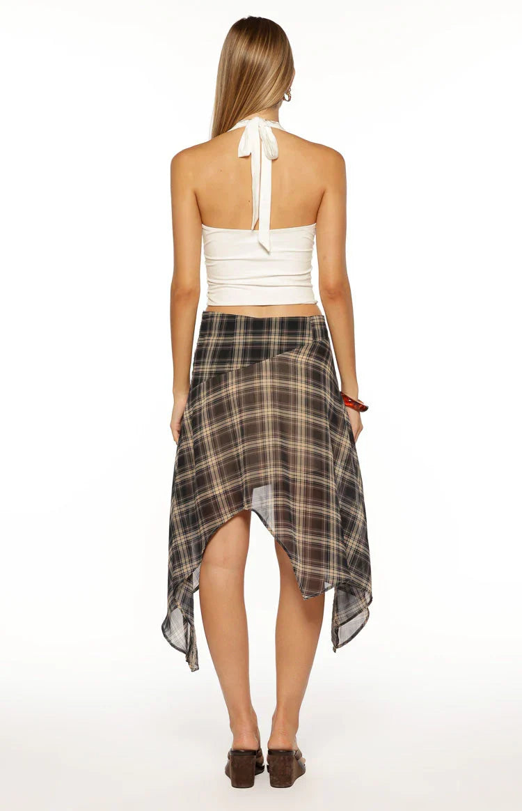 Khalea Blue Plaid Hanky Hem Midi Skirt