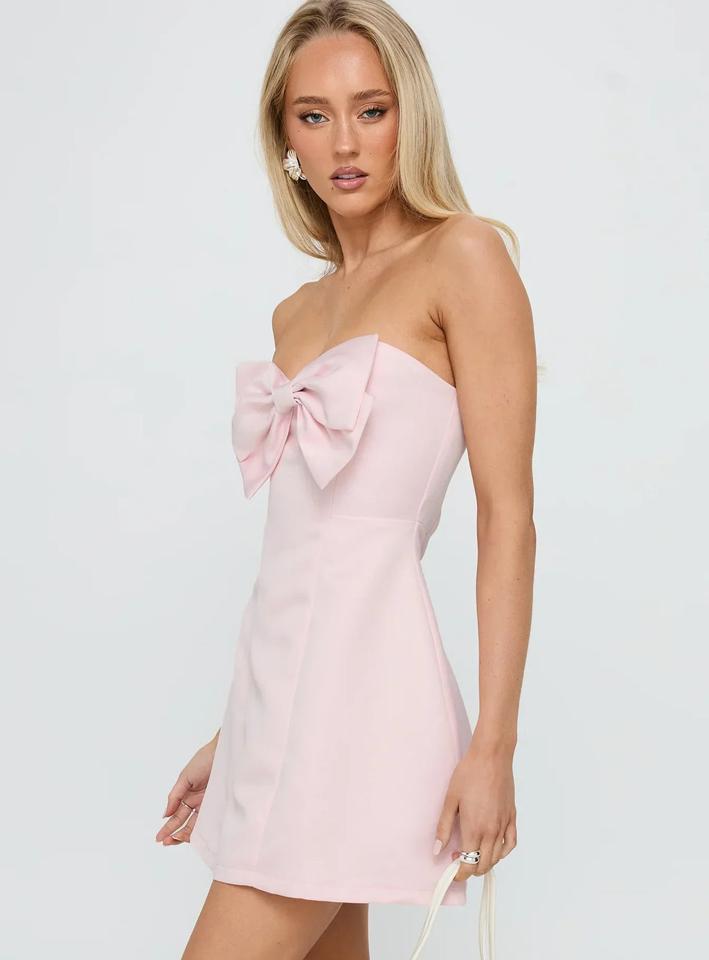 Genevie Strapless Bow Bust Mini Dress Light Pink