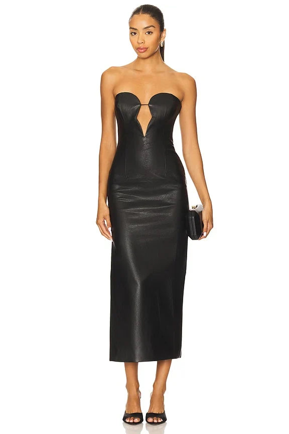 Eleni Faux Leather Midi Dress