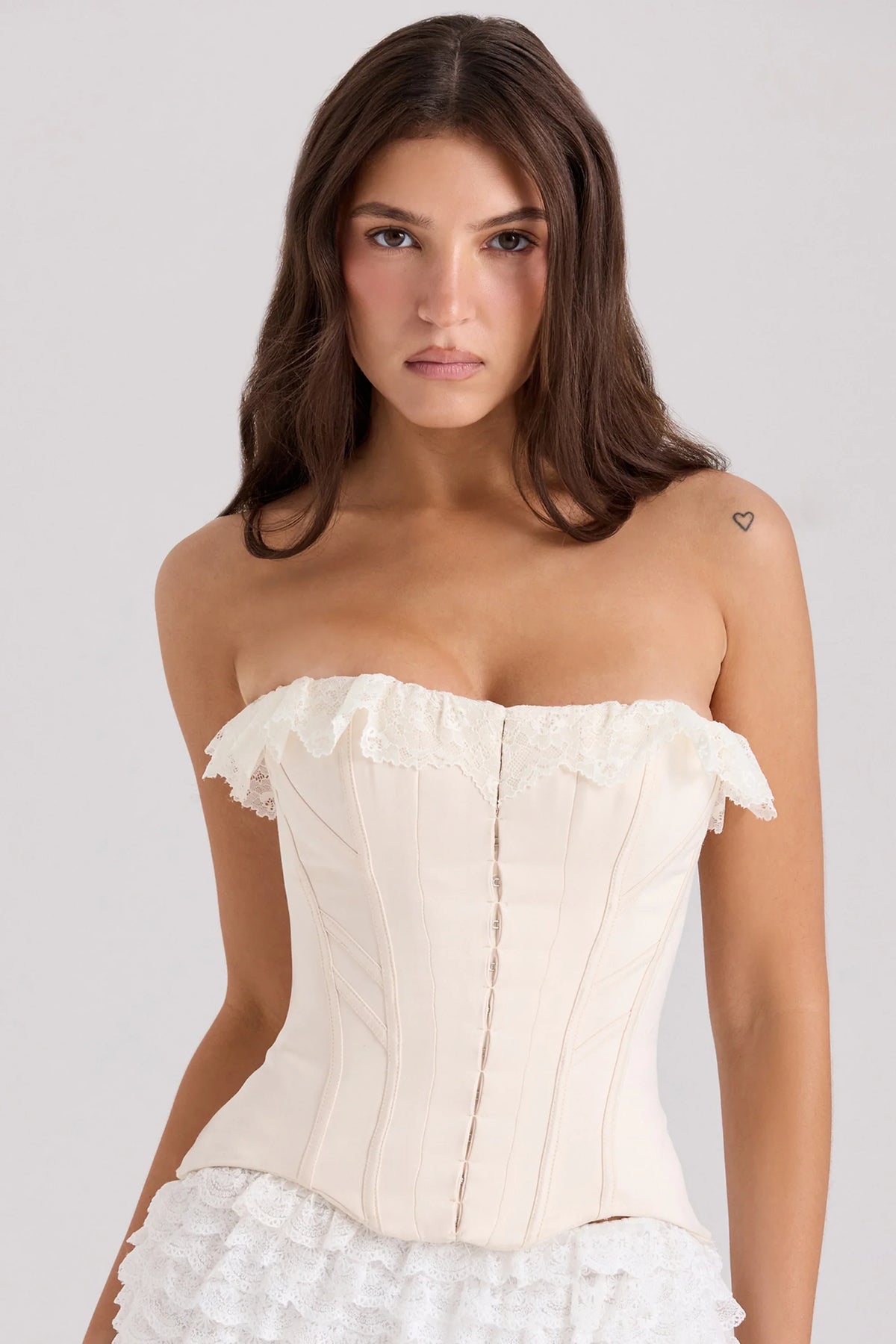 Cream Satin Lace Trim Corset Top
