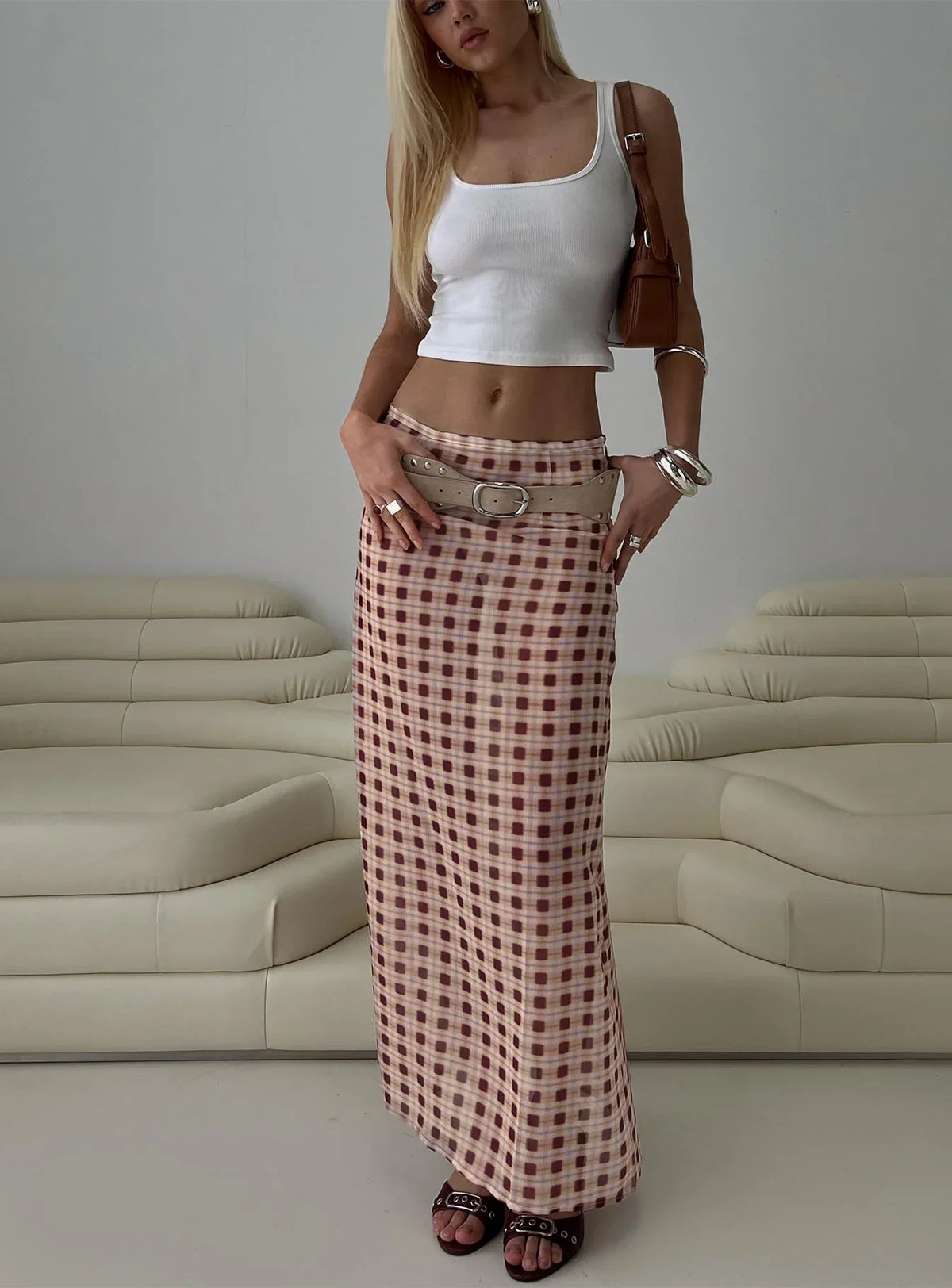 Surina Skirt Peach Check