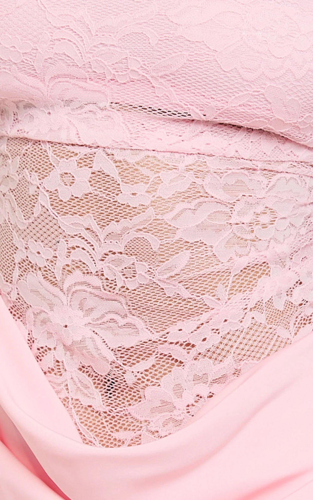 Rania Mini Dress - Square Neck Cowl Waist Lace Dress in Pink