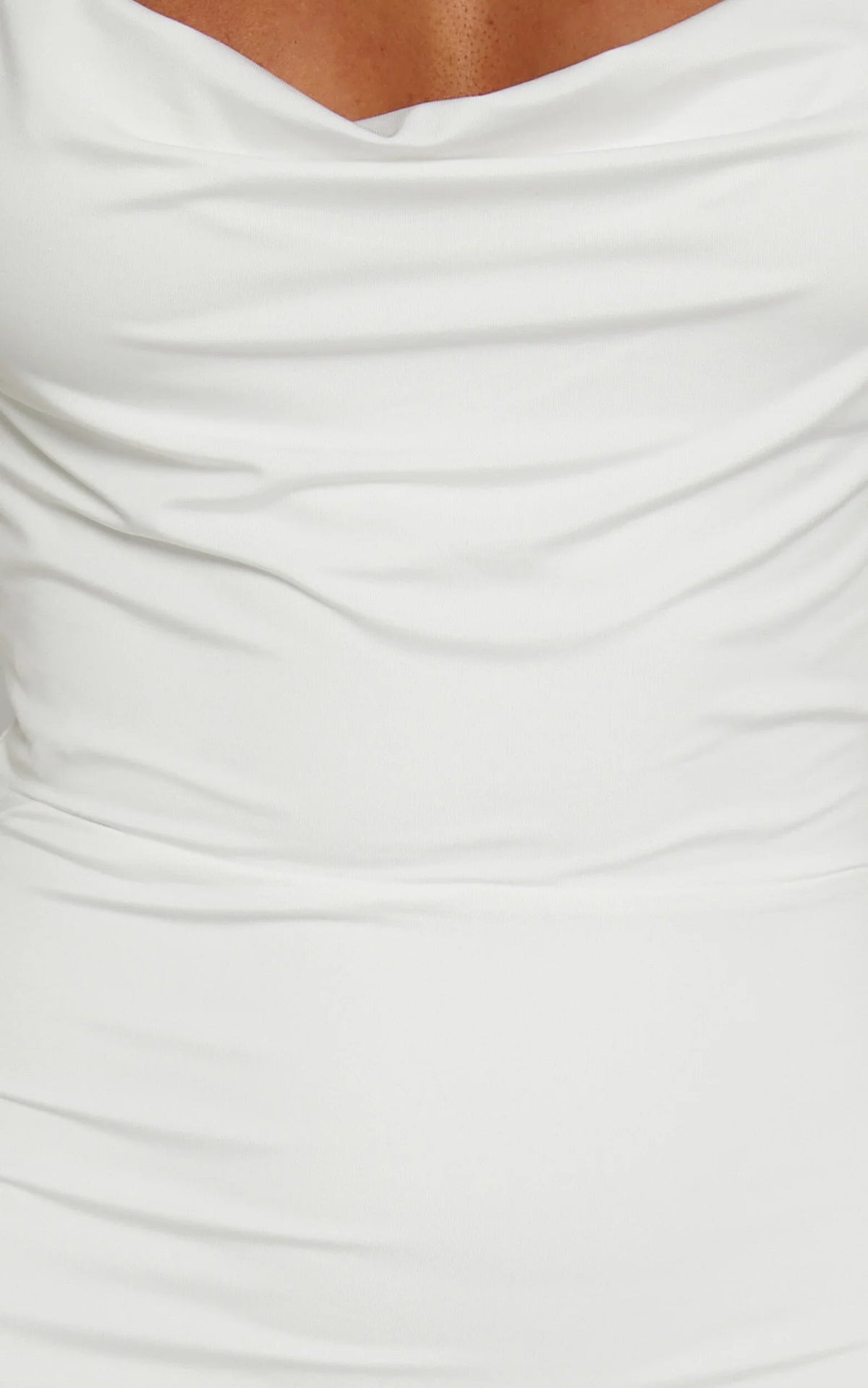 Tasteful Midi Dress - Cowl Neck Bodycon Thigh Split Dress in White