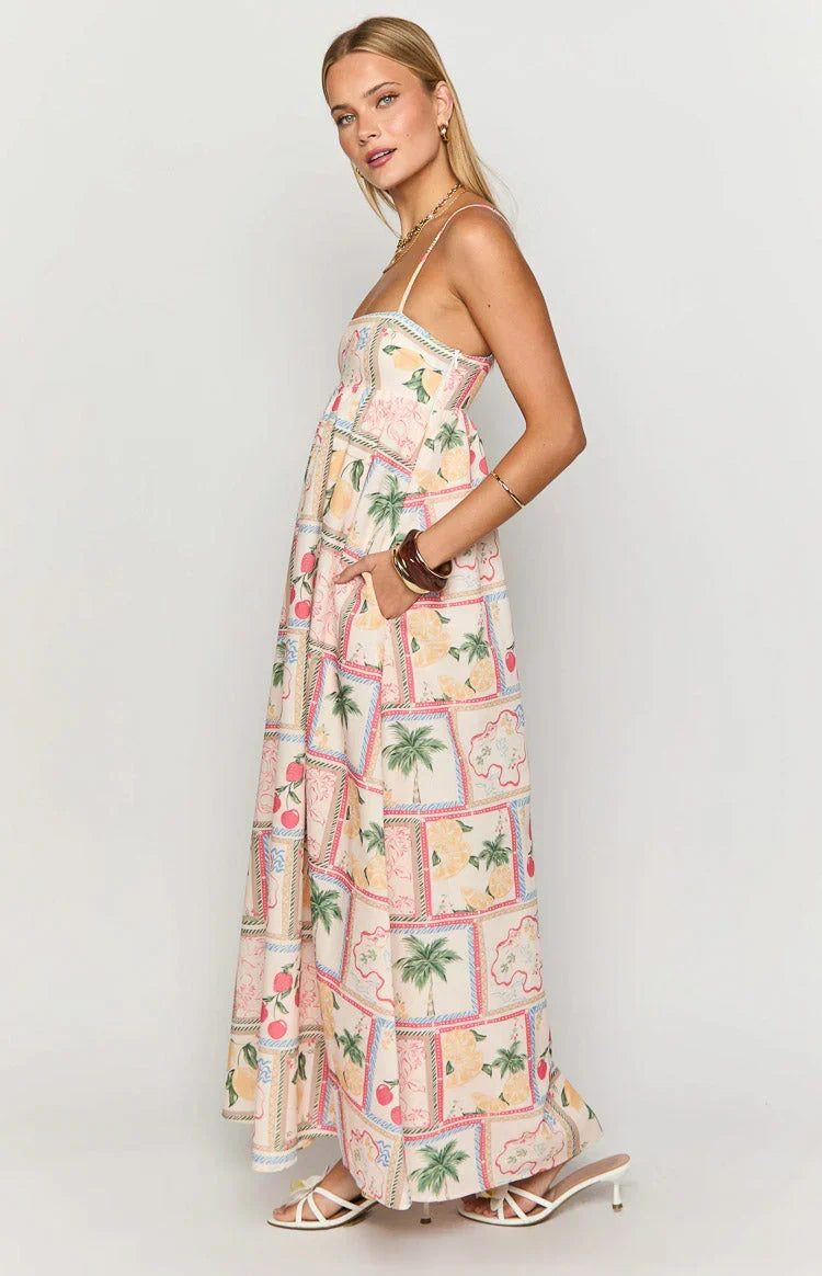 Akari White Tomato Girl Print Maxi Dress