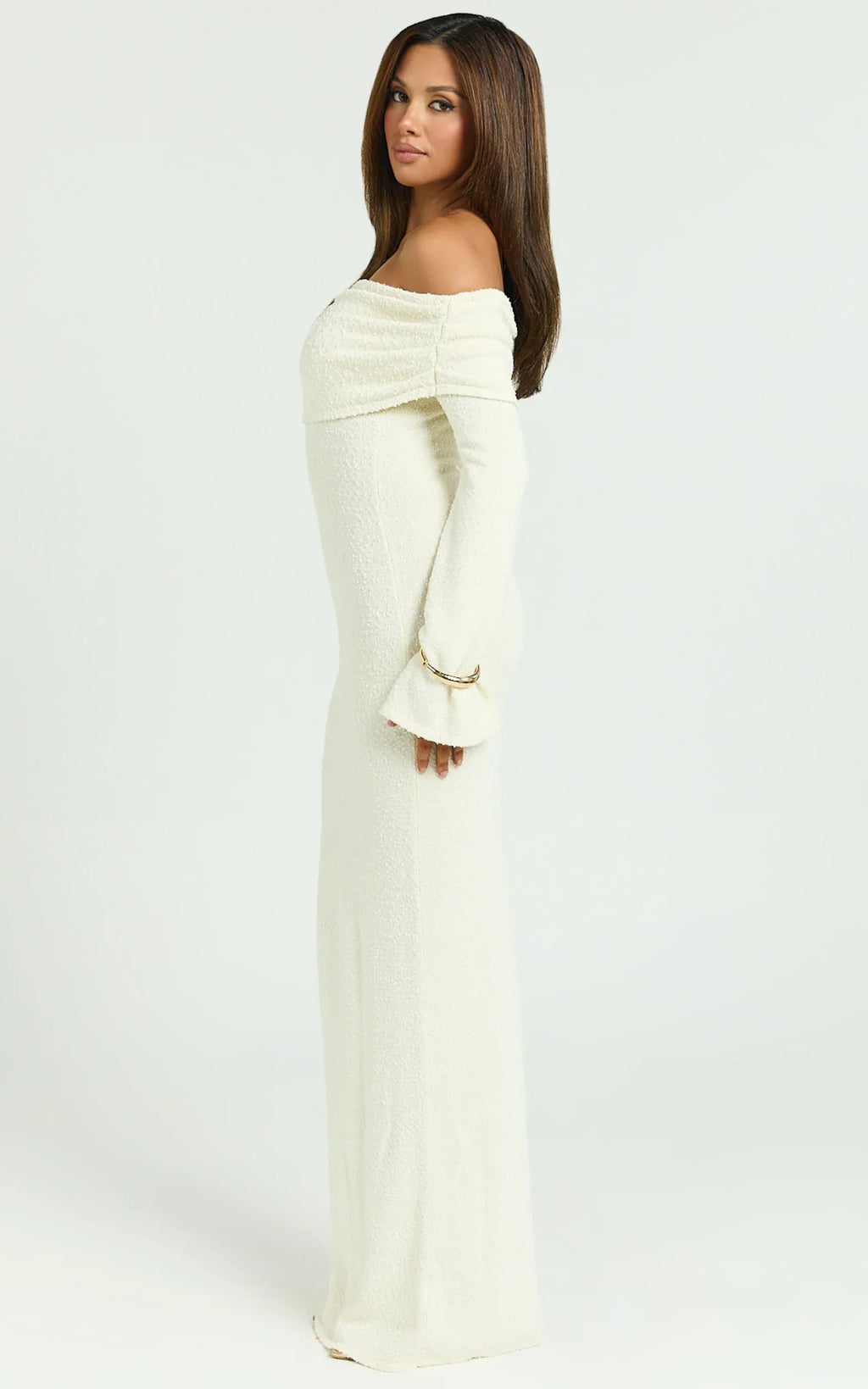 Pietra Maxi Dress - Knit Off Shoulder Dress in Cream