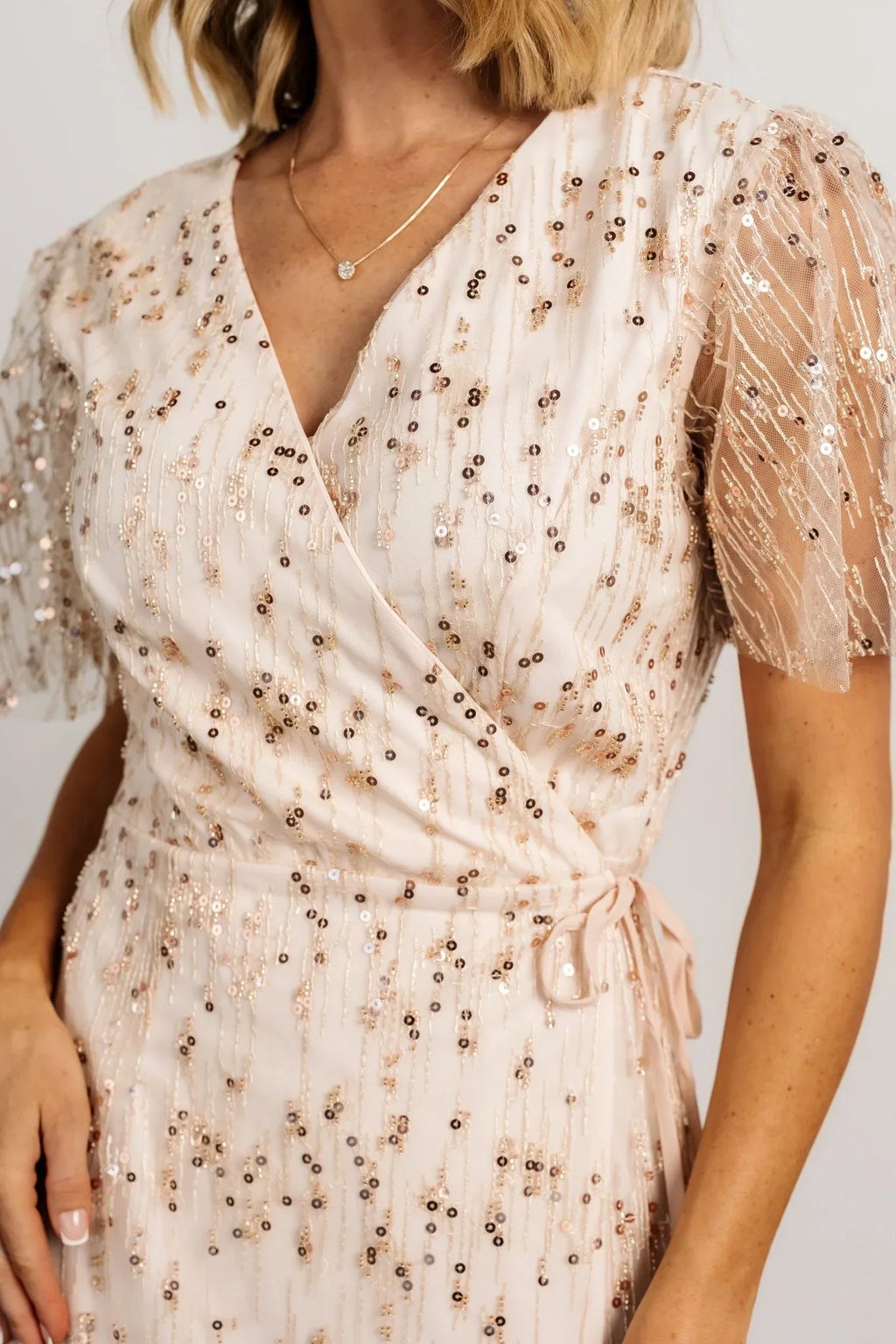 Liza Sequin Wrap Maxi Dress | Rose Gold