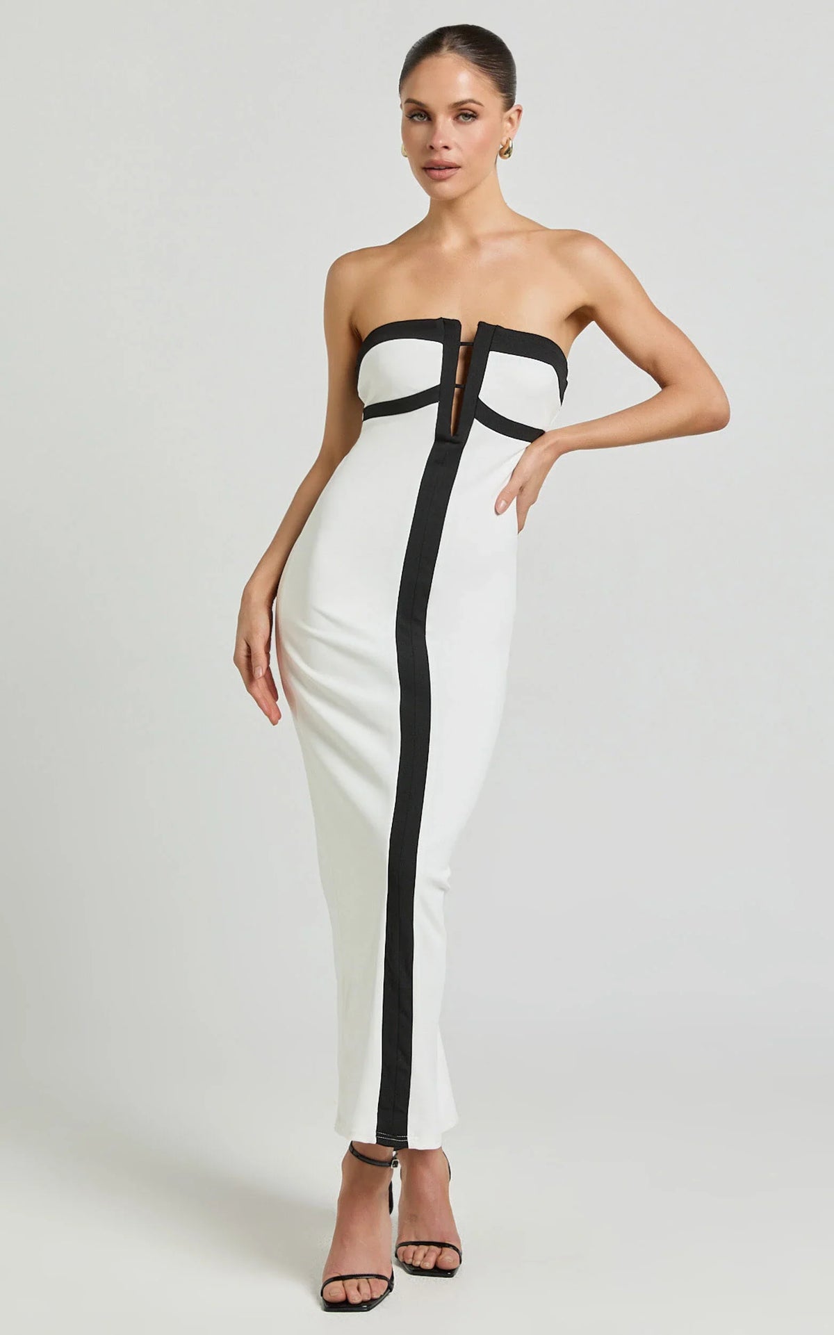 Catherine Midi Dress - Strapless Cup Bust Pencil Dress in White