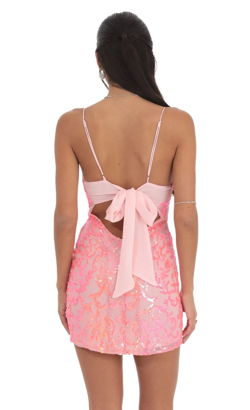 Neon Sequin Bodycon Dress in Pink