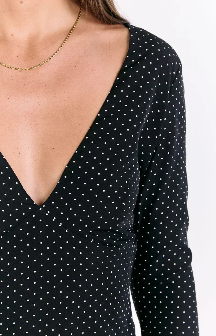 Winston Black Polka Dot Long Sleeve Mini Dress