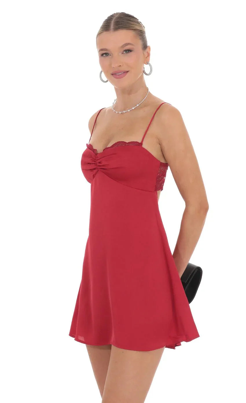 Satin Back Lace Dress in Red