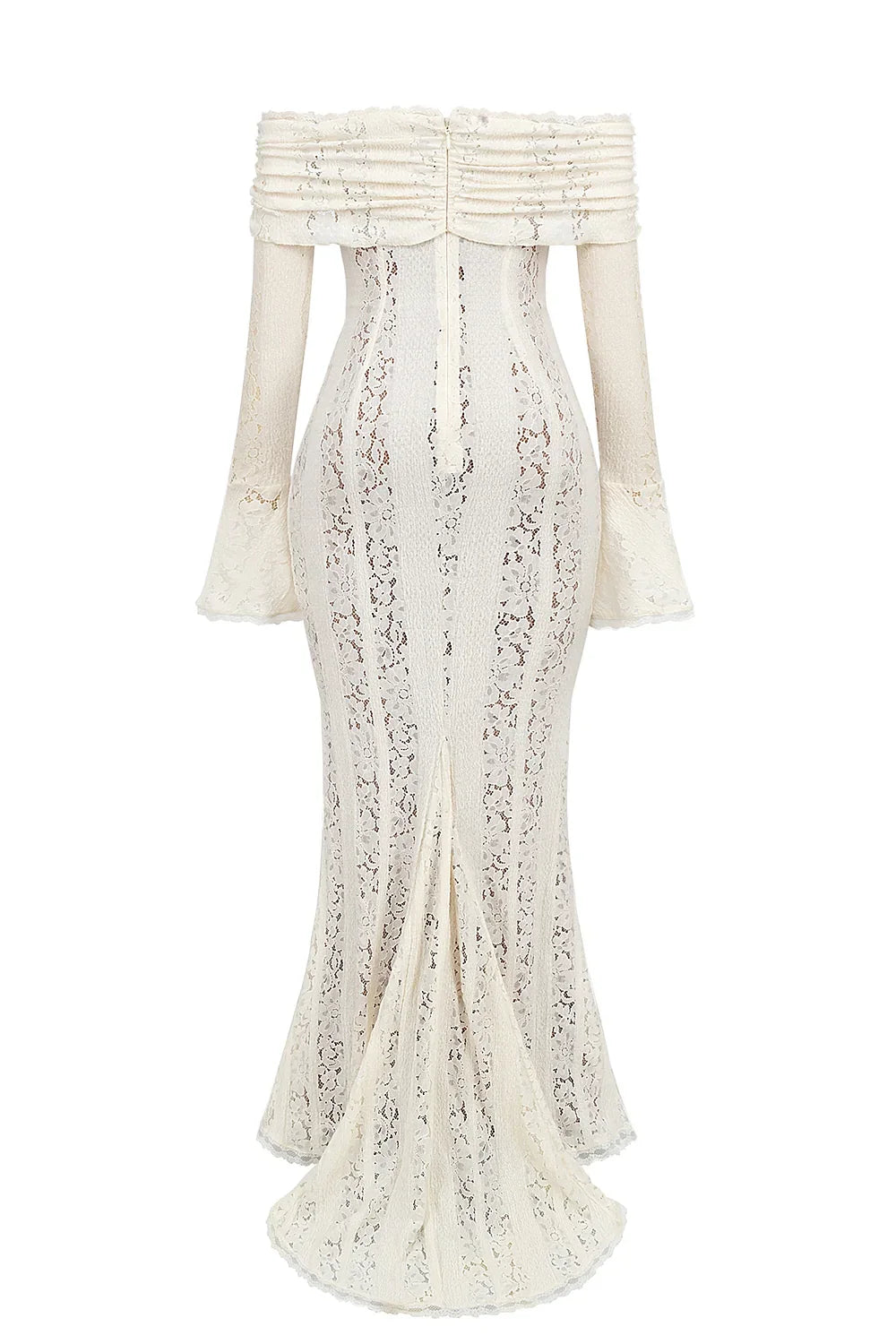 Vintage Cream Floral Lace Off Shoulder Maxi Dress