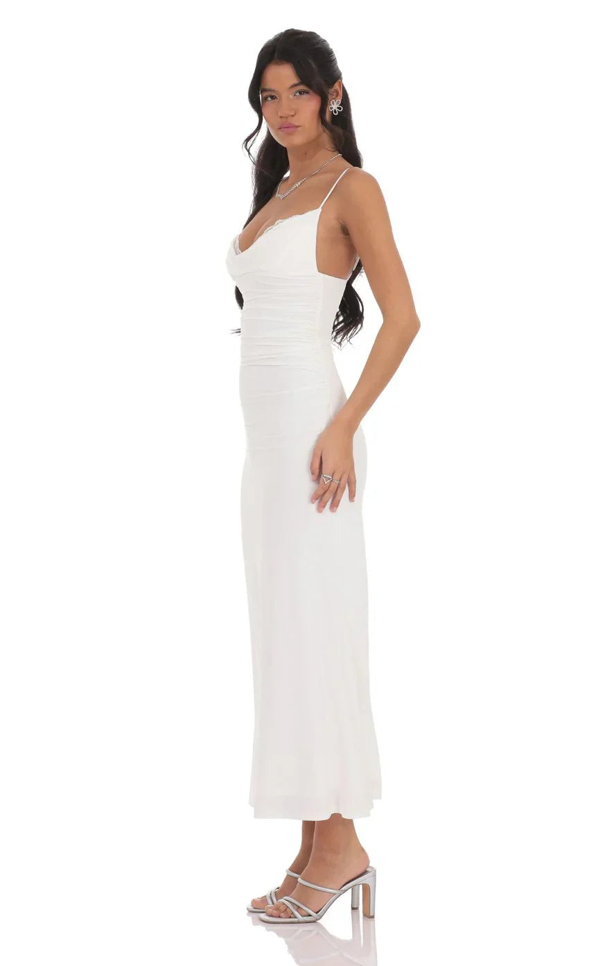Ruched Cowl Neck Maxi Dress in Teal